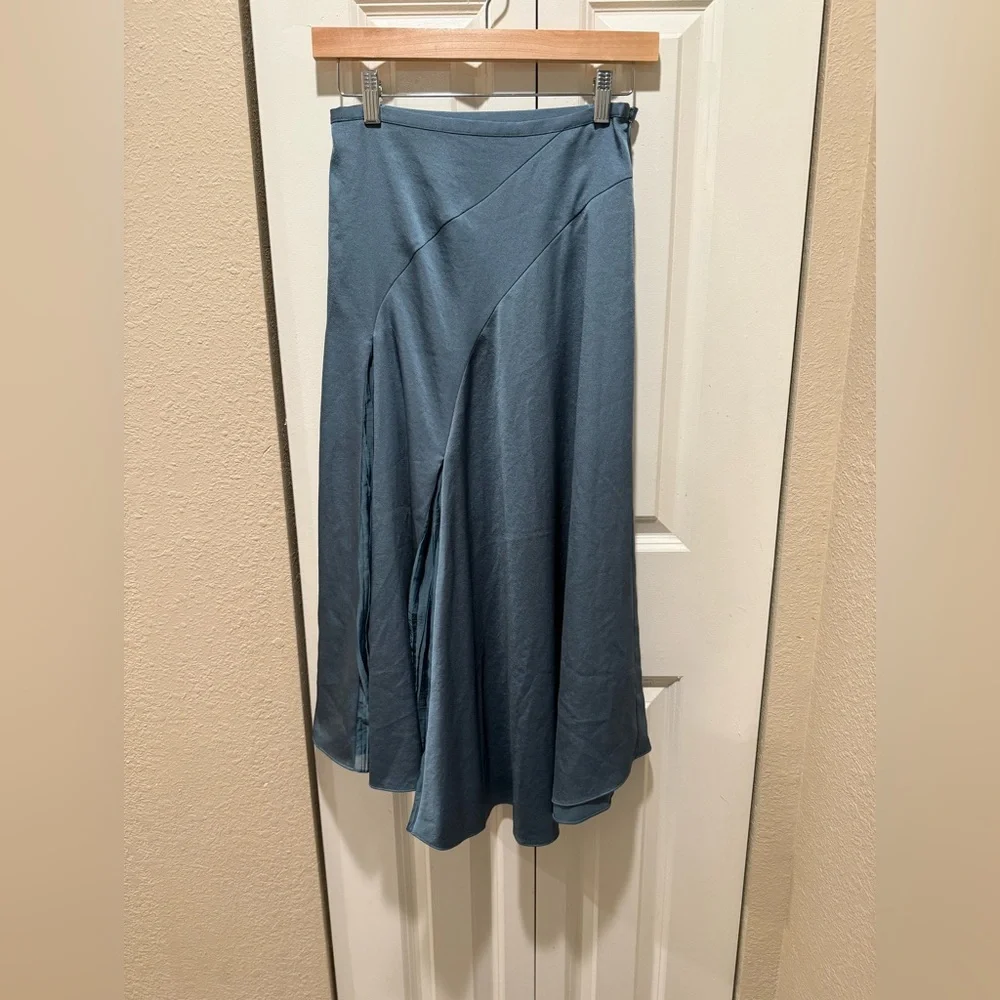 Vince Pleat-Detail Midi Skirt Drape Asymmetric Hem , size 0/XS - Picture 8 of 13